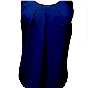 Blue sleeveless top with black lace